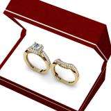 1.50 Carat (ctw) 10K Yellow Gold Princess & Round Diamond Ladies Halo Style Bridal Engagement Ring With Matching Band Set 1 1/2 CT