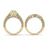 1.50 Carat (ctw) 14K Yellow Gold Princess & Round Diamond Ladies Halo Style Bridal Engagement Ring With Matching Band Set 1 1/2 CT