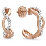 0.25 Carat (ctw) 10K Rose Gold Real Round Diamond Ladies Swirl J Shaped Hoop Earrings 1/4 CT