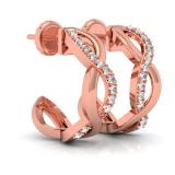 0.25 Carat (ctw) 10K Rose Gold Real Round Diamond Ladies Swirl J Shaped Hoop Earrings 1/4 CT