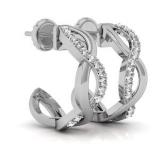 0.25 Carat (ctw) 10K White Gold Real Round Diamond Ladies Swirl J Shaped Hoop Earrings 1/4 CT