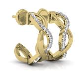 0.25 Carat (ctw) 10K Yellow Gold Real Round Diamond Ladies Swirl J Shaped Hoop Earrings 1/4 CT