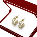 0.25 Carat (ctw) 18K Yellow Gold Real Round Diamond Ladies Swirl J Shaped Hoop Earrings 1/4 CT
