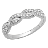 0.30 Carat (ctw) 14K White Gold Round Diamond Ladies Bridal Anniversary Wedding Band Stackable Swirl Ring 1/3 CT