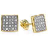 0.25 Carat (ctw) 18K Yellow Gold Plated Sterling Silver Diamond Square Shape Men's Hip Hop Iced Stud Earrings 1/4 CT