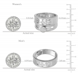 Round White Diamond Religious Cross Rope Edge Matching Wedding Trio Ring Set for Him & Her (0.20 ctw, Color I-J, Clarity I2-I3) in 925 Sterling Silver