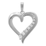 0.20 Carat (ctw) 10K White Gold Round Cut Diamond Ladies Heart Pendant 1/5 CT