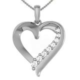 0.20 Carat (ctw) 10K White Gold Round Cut Diamond Ladies Heart Pendant 1/5 CT