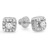 0.25 Carat (ctw) 10K White Gold Round Cut Diamond Ladies Square Frame Halo Stud Earrings 1/4 CT