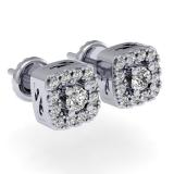 0.25 Carat (ctw) 10K White Gold Round Cut Diamond Ladies Square Frame Halo Stud Earrings 1/4 CT