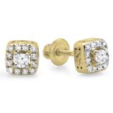 0.25 Carat (ctw) 10K Yellow Gold Round Cut Diamond Ladies Square Frame Halo Stud Earrings 1/4 CT