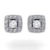 0.25 Carat (ctw) 14K White Gold Round Cut Diamond Ladies Square Frame Halo Stud Earrings 1/4 CT