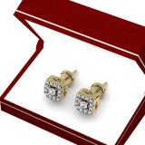 0.25 Carat (ctw) 14K Yellow Gold Round Cut Diamond Ladies Square Frame Halo Stud Earrings 1/4 CT