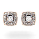 0.25 Carat (ctw) 18K Rose Gold Round Cut Diamond Ladies Square Frame Halo Stud Earrings 1/4 CT
