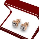 0.25 Carat (ctw) 18K Rose Gold Round Cut Diamond Ladies Square Frame Halo Stud Earrings 1/4 CT