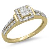 0.45 Carat (ctw) 10K Yellow Gold Princess & Round Cut Diamond Ladies Split Shank Bridal Engagement Ring 1/2 CT