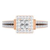0.45 Carat (ctw) 14K Rose Gold Princess & Round Cut Diamond Ladies Split Shank Bridal Engagement Ring 1/2 CT