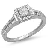 0.45 Carat (ctw) 14K White Gold Princess & Round Cut Diamond Ladies Split Shank Bridal Engagement Ring 1/2 CT