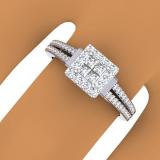 0.45 Carat (ctw) 14K White Gold Princess & Round Cut Diamond Ladies Split Shank Bridal Engagement Ring 1/2 CT