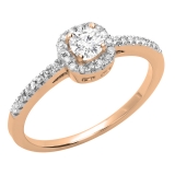 0.45 Carat (ctw) 10K Rose Gold Round Cut Diamond Ladies Halo Style Bridal Engagement Ring 1/2 CT