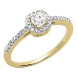 0.45 Carat (ctw) 14K Yellow Gold Round Cut Diamond Ladies Halo Style Bridal Engagement Ring 1/2 CT