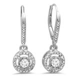 0.50 Carat (ctw) 18K White Gold Round Cut Diamond Ladies Cluster Halo Style Dangling Drop Earrings 1/2 CT