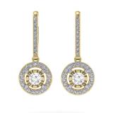 0.50 Carat (ctw) 18K Yellow Gold Round Cut Diamond Ladies Cluster Halo Style Dangling Drop Earrings 1/2 CT