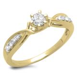 0.33 Carat (ctw) 14K Yellow Gold Round Cut Diamond Ladies Bridal Solitaire With Accents Engagement Ring 1/3 CT