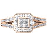 0.45 Carat (ctw) 14K Rose Gold Princess & Round Cut Diamond Ladies Split Shank Bridal Engagement Ring 1/2 CT