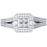 0.45 Carat (ctw) 14K White Gold Princess & Round Cut Diamond Ladies Split Shank Bridal Engagement Ring 1/2 CT