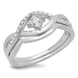 0.10 Carat (ctw) Sterling Silver Round Cut Diamond Ladies Crossover Swirl Bridal Engagement Ring With Matching Band Set 1/10 CT