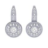 0.45 Carat (ctw) 10K White Gold Round Cut Diamond Ladies Cluster Halo Style Milgrain Drop Earrings 1/2 CT