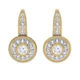 0.45 Carat (ctw) 10K Yellow Gold Round Cut Diamond Ladies Cluster Halo Style Milgrain Drop Earrings 1/2 CT