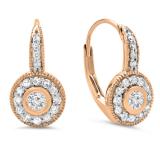 0.45 Carat (ctw) 18K Rose Gold Round Cut Diamond Ladies Cluster Halo Style Milgrain Drop Earrings 1/2 CT