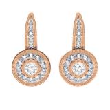 0.45 Carat (ctw) 18K Rose Gold Round Cut Diamond Ladies Cluster Halo Style Milgrain Drop Earrings 1/2 CT