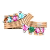 0.50 Carat (ctw) 10K Rose Gold Round Cut Multi-Gemstone Ladies Journey Ring