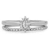 0.25 Carat (ctw) 10K White Gold Marquise & Round Cut Diamond Ladies Bridal Halo Style Engagement Ring Matching Band Set 1/4 CT