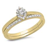 0.25 Carat (ctw) 10K Yellow Gold Marquise & Round Cut Diamond Ladies Bridal Halo Style Engagement Ring Matching Band Set 1/4 CT