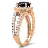 2.33 Carat (ctw) 10K Rose Gold Round Black & White Diamond Ladies Bridal Split Shank Halo Style Engagement Ring
