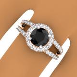 2.33 Carat (ctw) 10K Rose Gold Round Black & White Diamond Ladies Bridal Split Shank Halo Style Engagement Ring