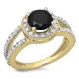 2.33 Carat (ctw) 10K Yellow Gold Round Black & White Diamond Ladies Bridal Split Shank Halo Style Engagement Ring