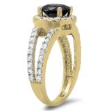 2.33 Carat (ctw) 14K Yellow Gold Round Black & White Diamond Ladies Bridal Split Shank Halo Style Engagement Ring