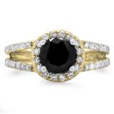 2.33 Carat (ctw) 14K Yellow Gold Round Black & White Diamond Ladies Bridal Split Shank Halo Style Engagement Ring