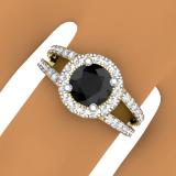 2.33 Carat (ctw) 14K Yellow Gold Round Black & White Diamond Ladies Bridal Split Shank Halo Style Engagement Ring