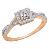 0.50 Carat (ctw) 18K Rose Gold Princess & Round Diamond Ladies Swirl Split Shank Bridal Halo Style Engagement Ring 1/2 CT