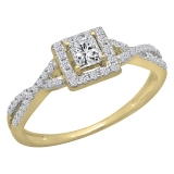 0.50 Carat (ctw) 18K Yellow Gold Princess & Round Diamond Ladies Swirl Split Shank Bridal Halo Style Engagement Ring 1/2 CT
