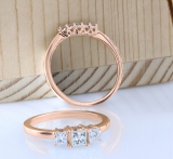 0.90 Carat (ctw) 14K Rose Gold Princess & Round Cut Diamond Ladies 3 Stone Bridal Engagement Ring With Matching 5 Stone Wedding Band Set