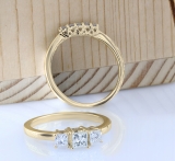 0.90 Carat (ctw) 14K Yellow Gold Princess & Round Cut Diamond Ladies 3 Stone Bridal Engagement Ring With Matching 5 Stone Wedding Band Set