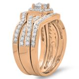 1.25 Carat (ctw) 10K Rose Gold Princess & Round Cut Diamond Ladies Swirl Split Shank Bridal Halo Engagement Ring With Matching Bands 3 pcs Set 1 1/4 CT
