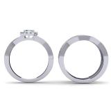 1.25 Carat (ctw) 10K White Gold Princess & Round Cut Diamond Ladies Swirl Split Shank Bridal Halo Engagement Ring With Matching Bands 3 pcs Set 1 1/4 CT